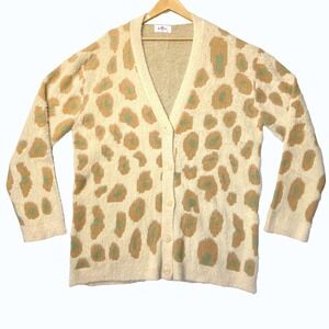 R2 Giraffe Print Shaggy Cardigan Faux Fur Furry Sweater Beige Women 3XL 24W Plus